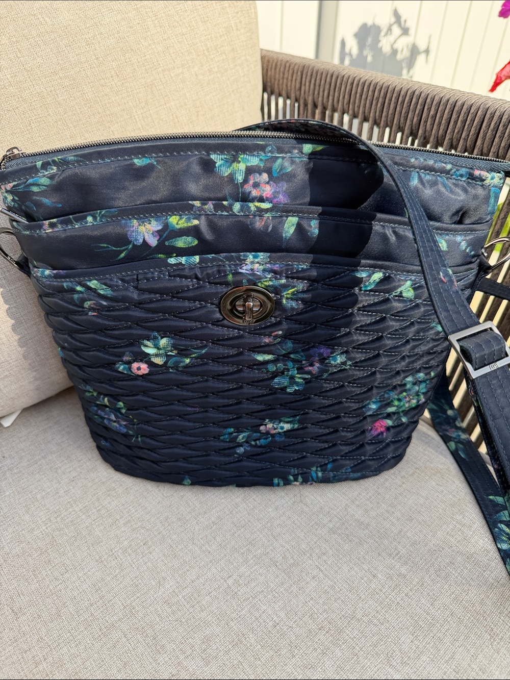 lug Navy Quilted Adagio Floral Crossbody Bag
